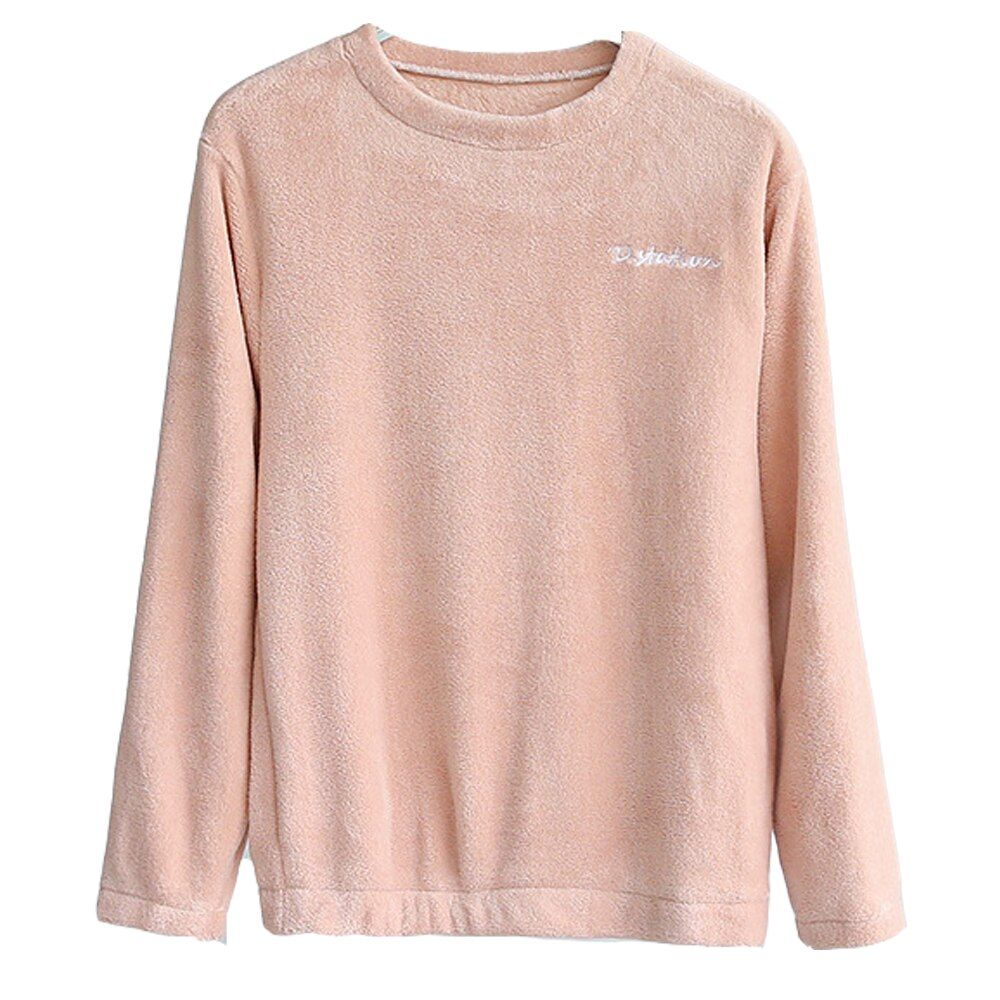 Women Pajamas Set Winter Warm Flannel Pajamas Homewear Thick Female Sleepwear Plush Pyjamas Suit Sweatshirt Hoodies Solid Color