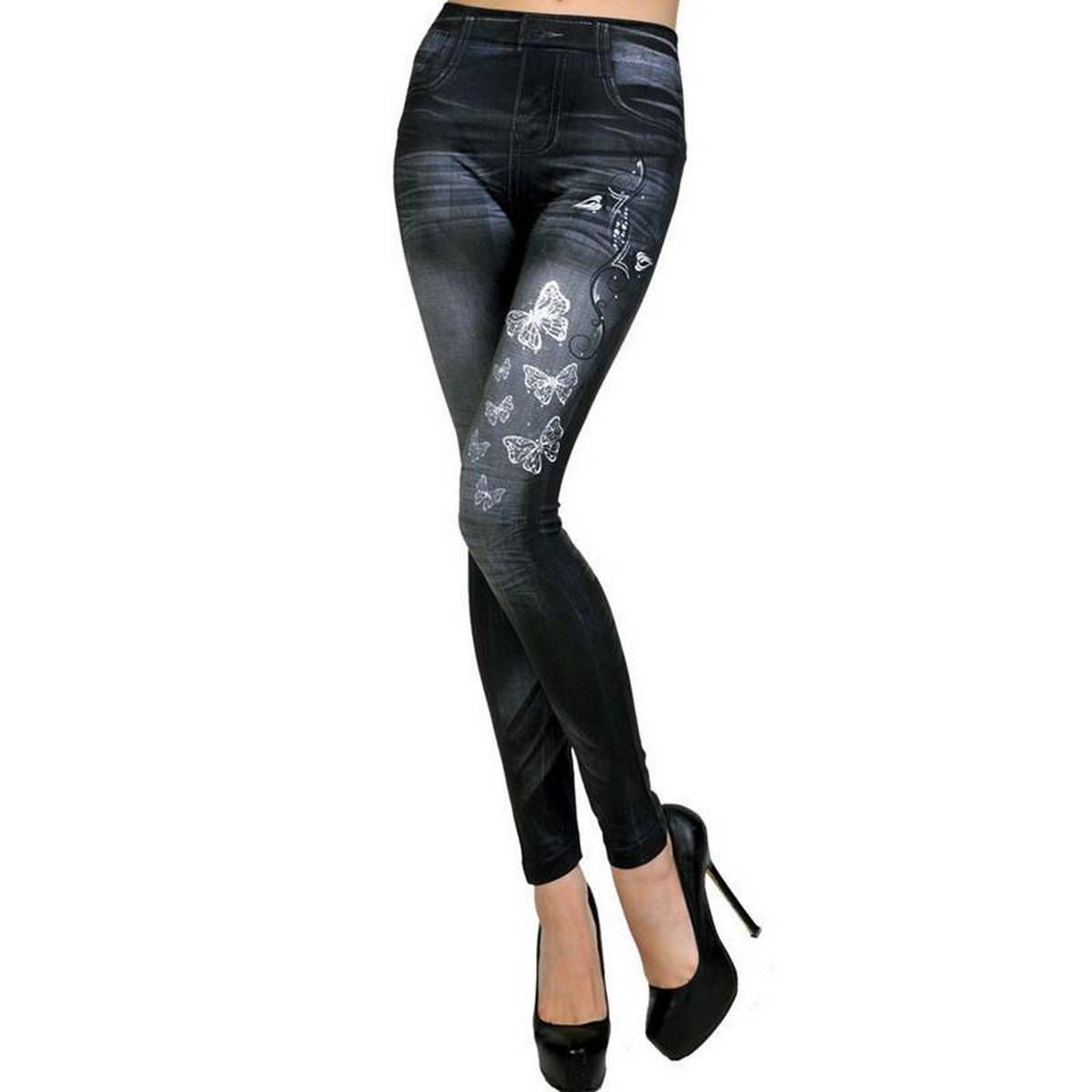 Sexy Womens Jean Skinny Jeggings Stretchy Slim Leggings Fashion Pants Butterfly black - black