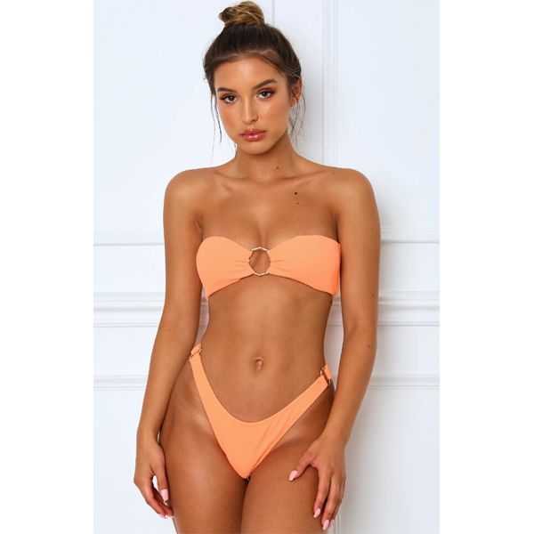 Women Sexy Solid Color Strapless Bikini Swimsuit Two Piece Set Fashion High Cut Split Beach Bathing Suit