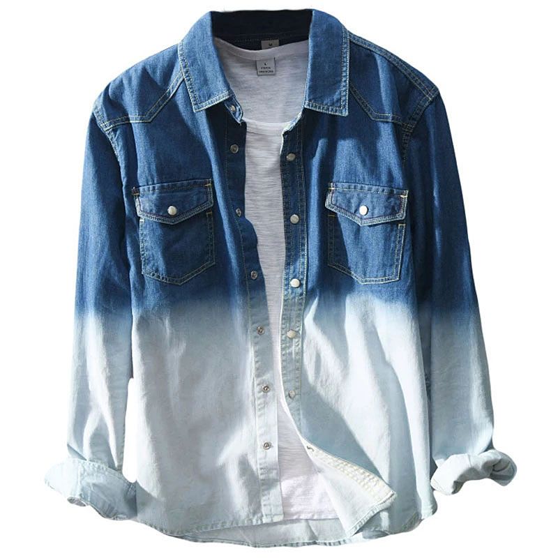 Denim Casual Shirt For Men - Light navy & white