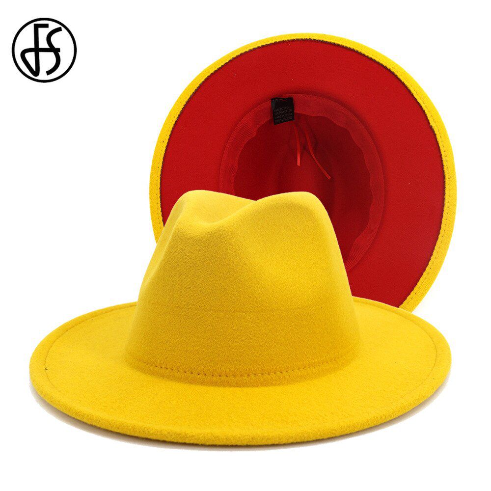 FS 2020 60CM Hat Black Green Patchwork Fedora Hats Men Women Wide Brim Panama Cowboy Cap Party Wool Felt Jazz Hat
