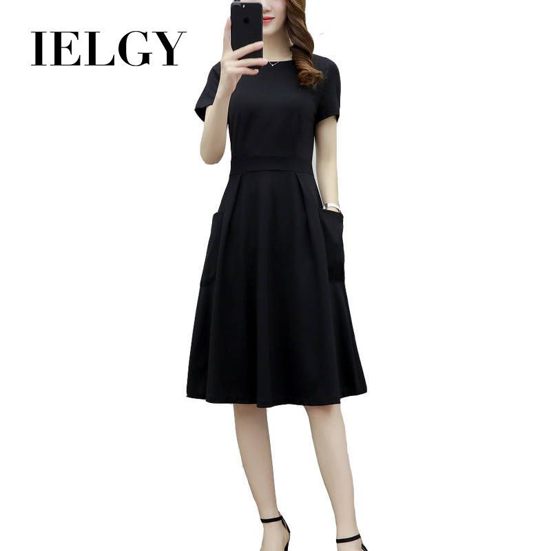 IELGY summer dress tide female black dress mid-length slim Korean dress