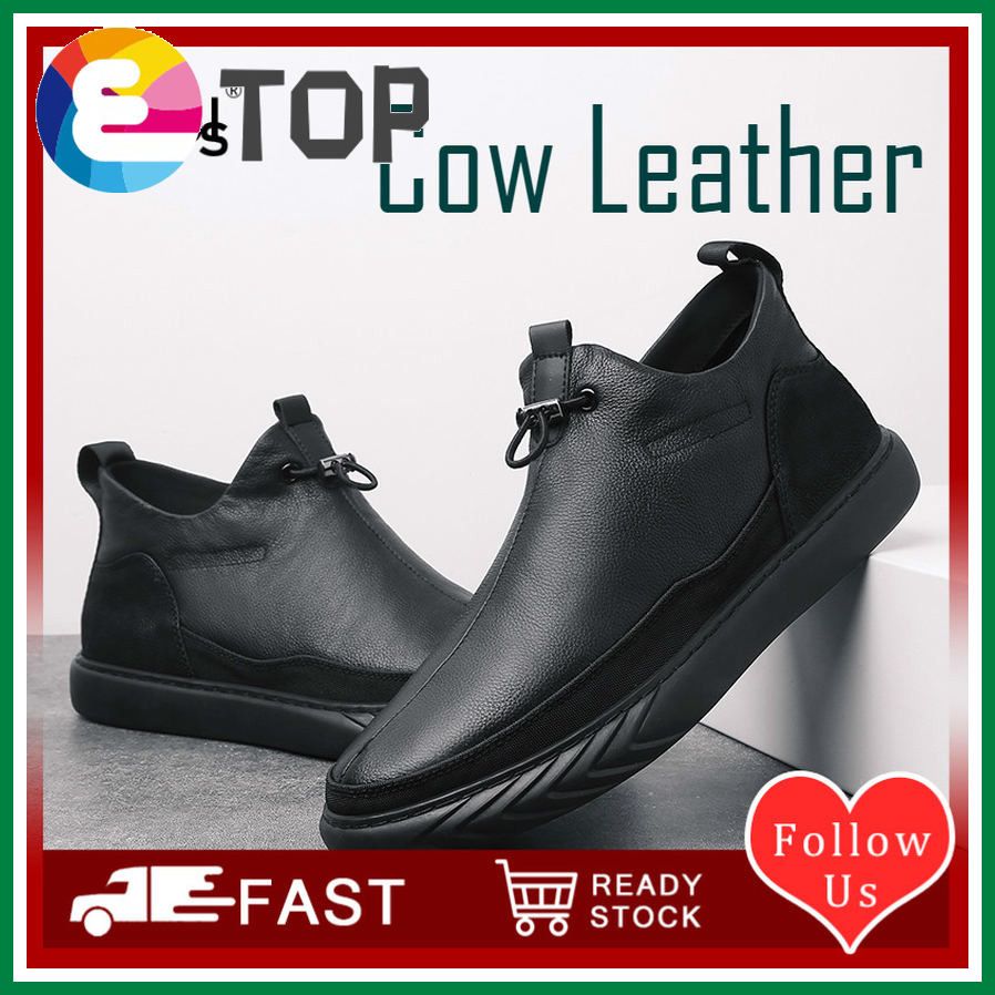 High Top Shoes, Men's Cow Leather Shoes, Korean Version, Cowhide 38 All Kinds of Thick Soled Men's Shoes, Fashion Trend, Martin Boots, Men's Winter Fashion Shoes, British Leather Boots