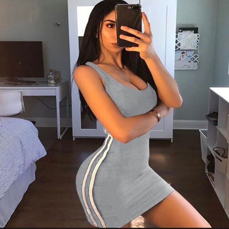 Women Sheath Dress Bandage Bodycon Sleeveless Evening Party Club Short Mini Dress Striped Fashion Women Dresses