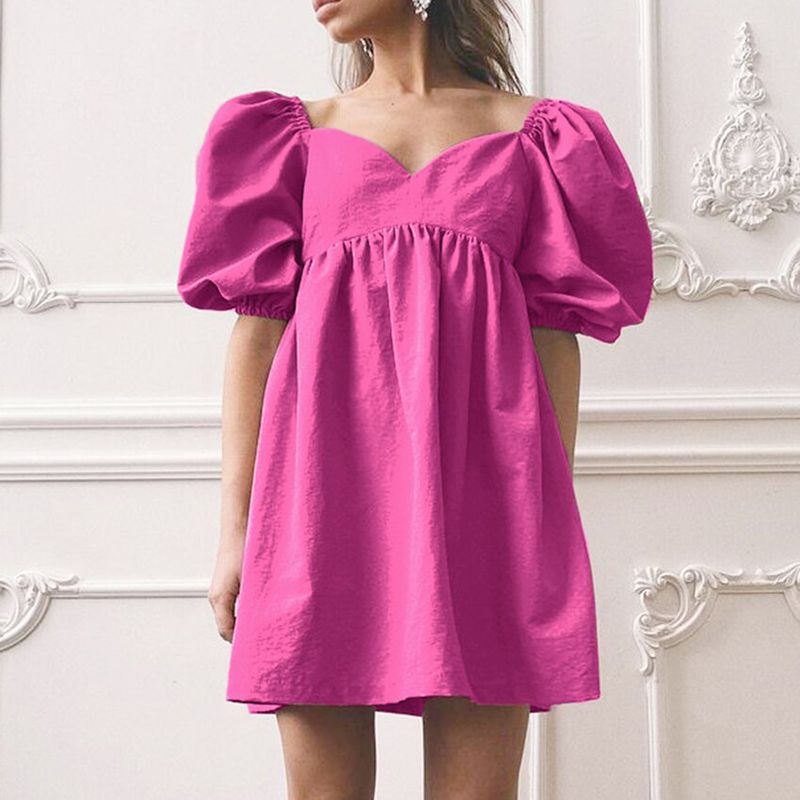 OOTN 2021 Summer Off Shoulder White Dress Female Puff Sleeve High Waist Short Sleeve Casual Loose A Line Mini Women Dress Cotton