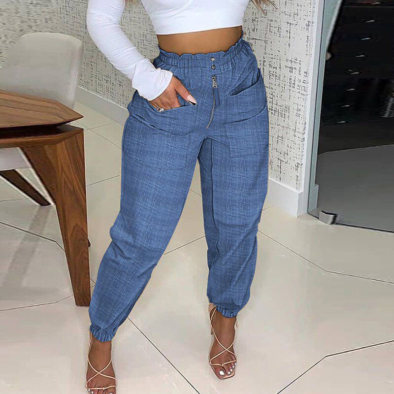 Fashion Elegant Women Long Pants Streetwear Casual Pockets Lace-Up Cargo Pants Spring Summer Solid Office Lady Trousers