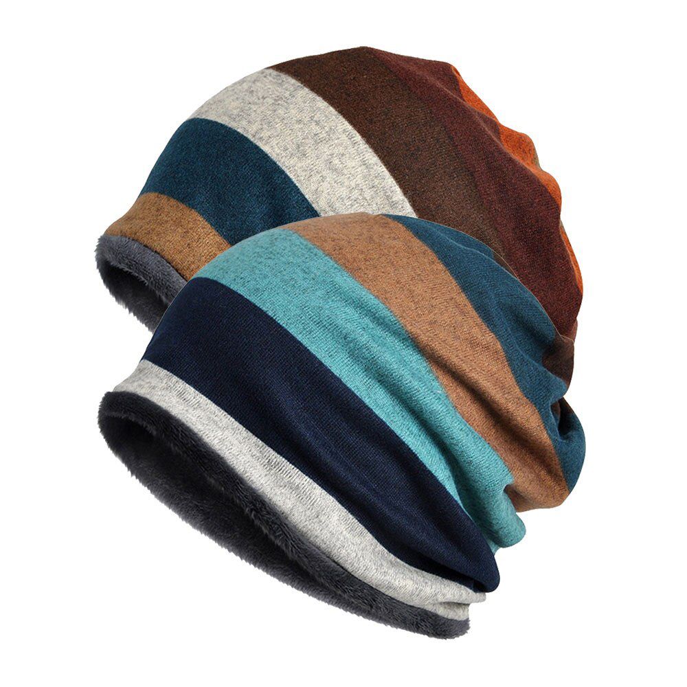 [AETRENDS] Double Layers Cotton Striped Hip Hop Skullies Winter Warm Hats Scarves Z-5004