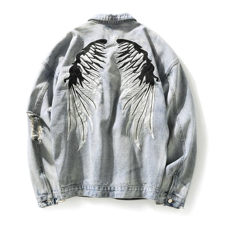Spring Men's Denim Jacket Loose Holes Korean Fashion Embroidery Slim Handsome Denim Men's Spring Jacket Men Outwear
