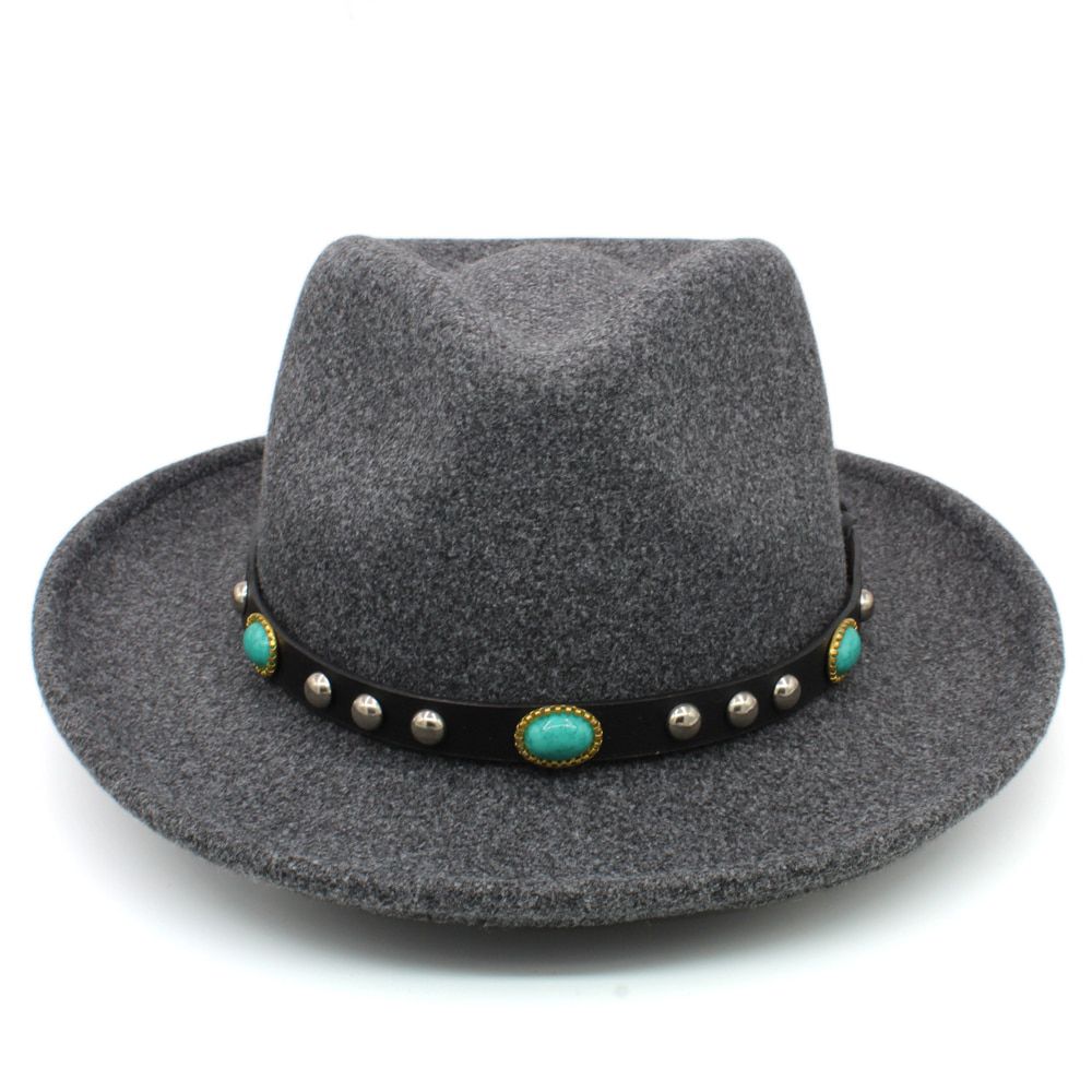 Men Women Wool Panama Hats Wide Brim Sunhat Fedora Caps Trilby Jazz Travel Party Street Style US Size 7 1/8-7 3/8 UK M-L