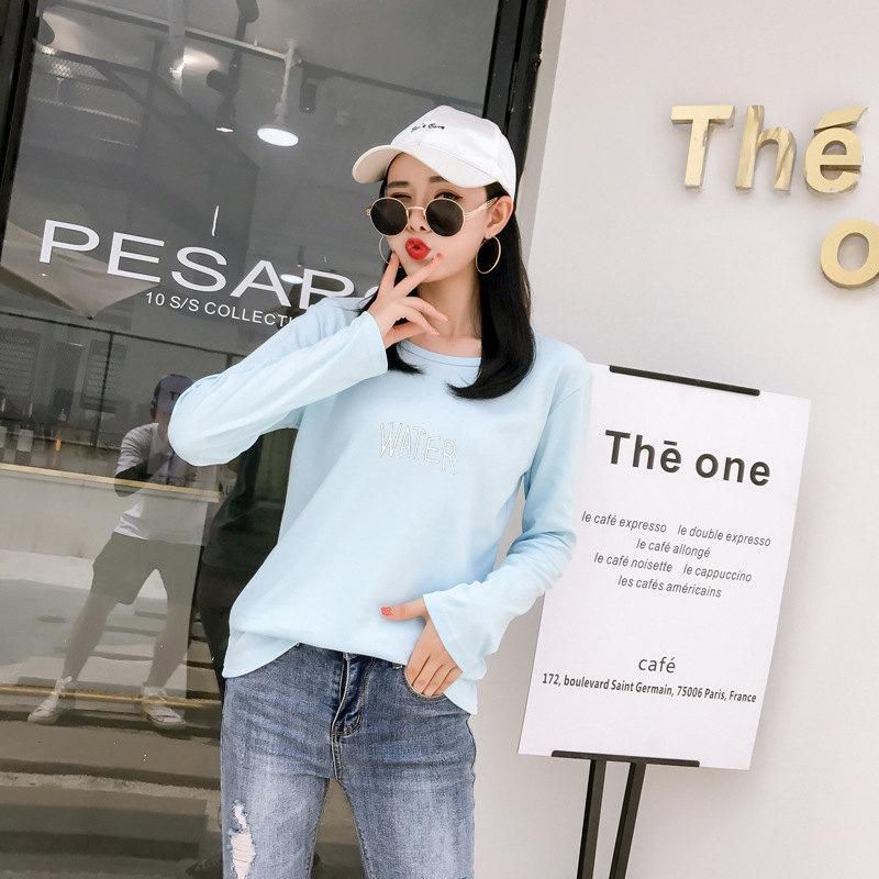 Korean Fashion Autumn Dress White Long Sleeve T-Shirt Women's Slimming Korean Version Korean Fan Half-Sleeved Top Tide