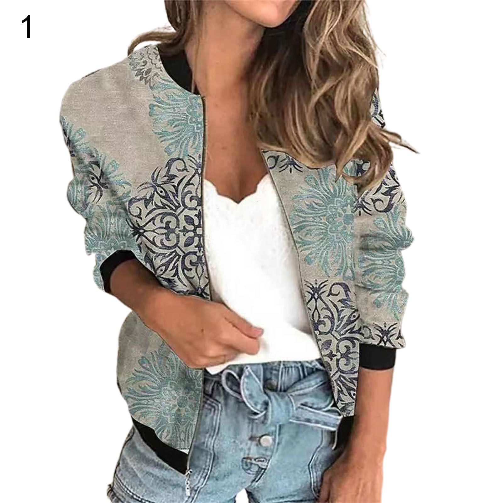 Women Coat Animal Print Floral Pattern Long Sleeve Pockets