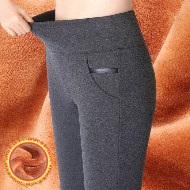 Women Winter Warm pants Velvet Trousers High Waist Elastic Middle aged Mother Stretch Straight Pants Plus Size
