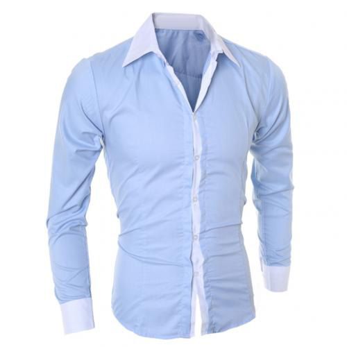 New Fashion Spring Summer Men's Shirt Business Men Turn Down Collar Long Sleeve Color Block Cotton Prom Slim Shirt 2XL Clothing