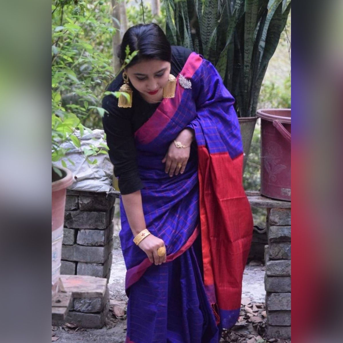 Luxury Fashion With Trendy Collection Rich Fabrics Blue & Red Colour Dhupian Silk Check Saree For Women Without Blouse Piece