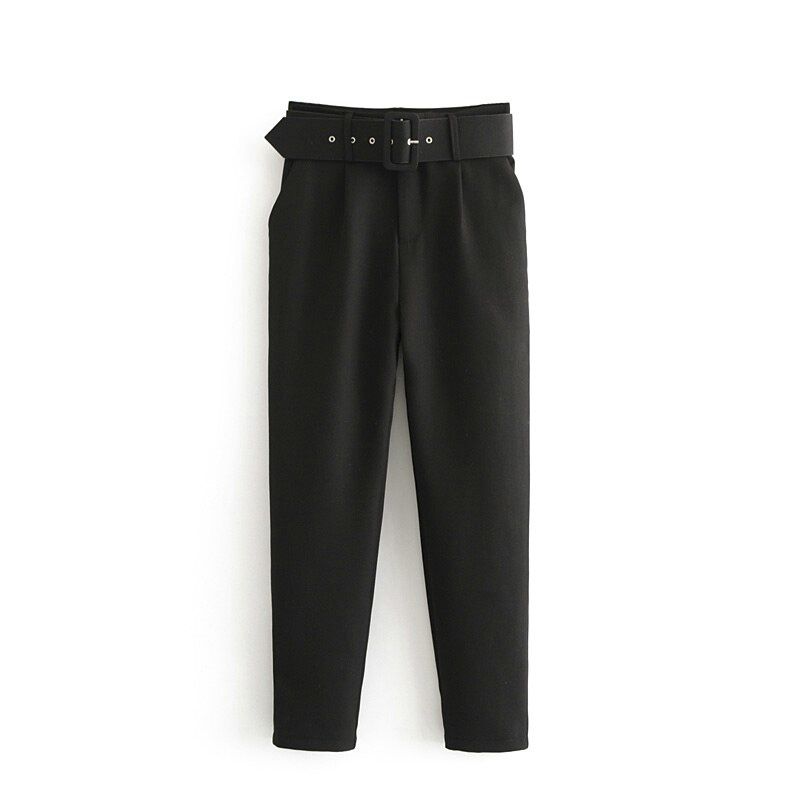 black suit pants woman high waist pants sashes pockets office ladies pants fashion middle aged pink yellow pants 6A22