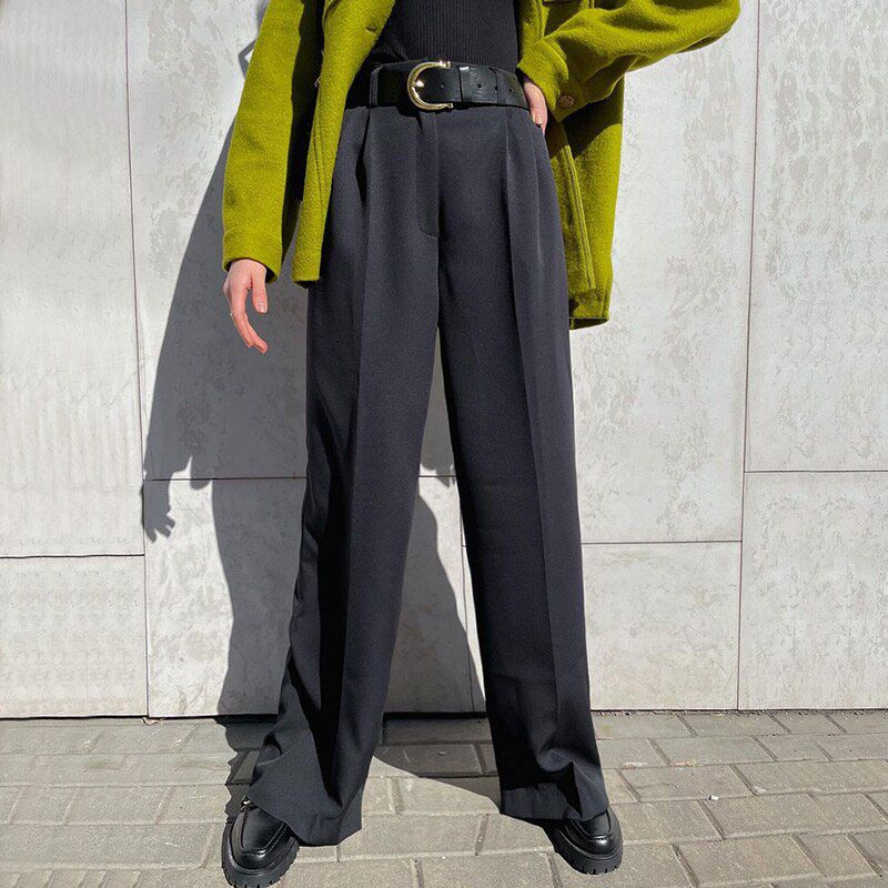 Women's Wide Trousers Suits Autumn Vintage Office Wear Straight Pant Stacked Elegant Loose Casual Oversize Pants for Women