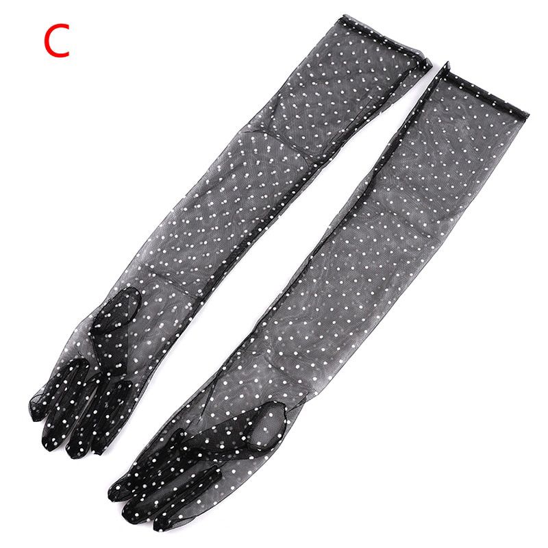 Women Black Silk Short Gloves Lace Mesh Gauze Ultra Thin Vintage Elegant Women Opera Gloves  Transparent Party Glove