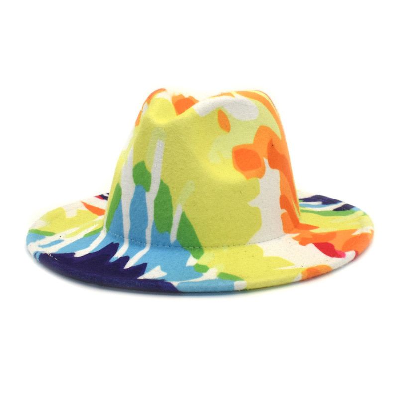 Wide brim woolen hat new clown graffiti fedora hat men and women fashion Panama hat retro ethnic big brim hat wedding hat