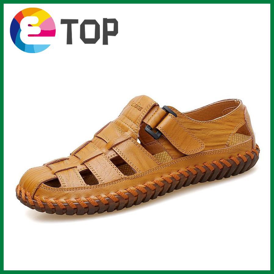 Men Shoes Leather Fashion Sandal Casual Outdoor Slippers for Men Flat Vintage Shoes Kasut Kulit lelaki - intl