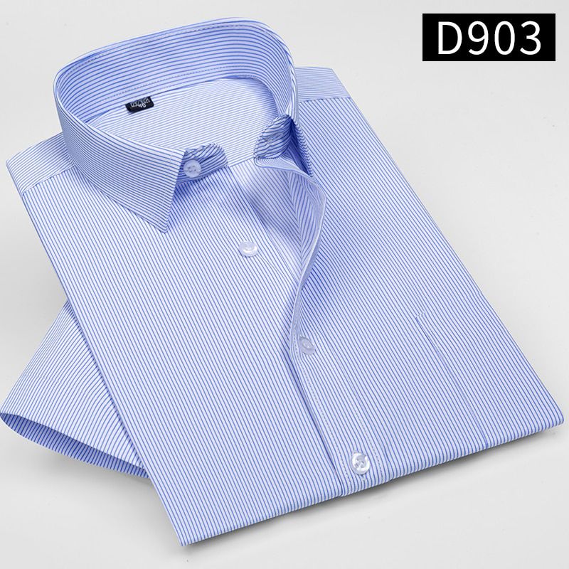 summer short sleeve striped regular fit non-iron easy care business men shirts no fade no shrink with chest pocket