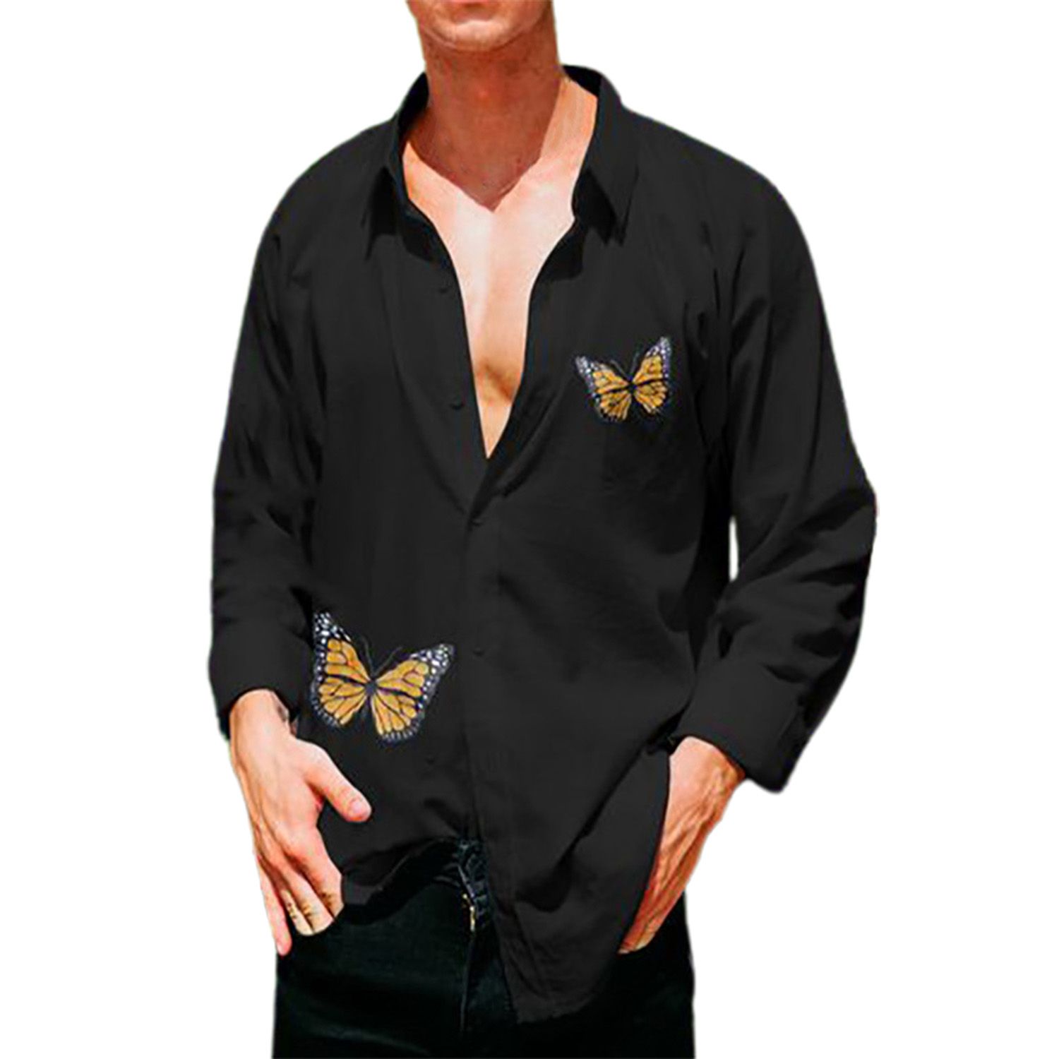 Men Shirt Butterfly Casual Spring Top