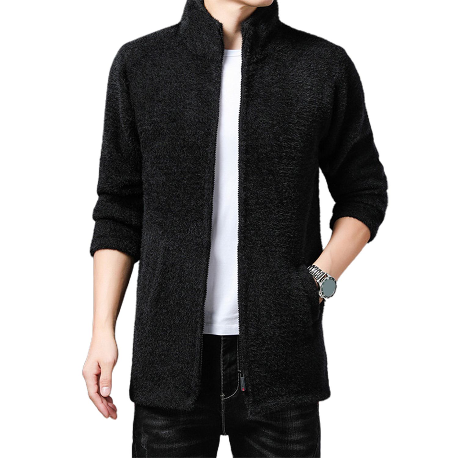 Winter Jacket Solid Color Slim Long Sleeve Cardigan Autumn Jacket