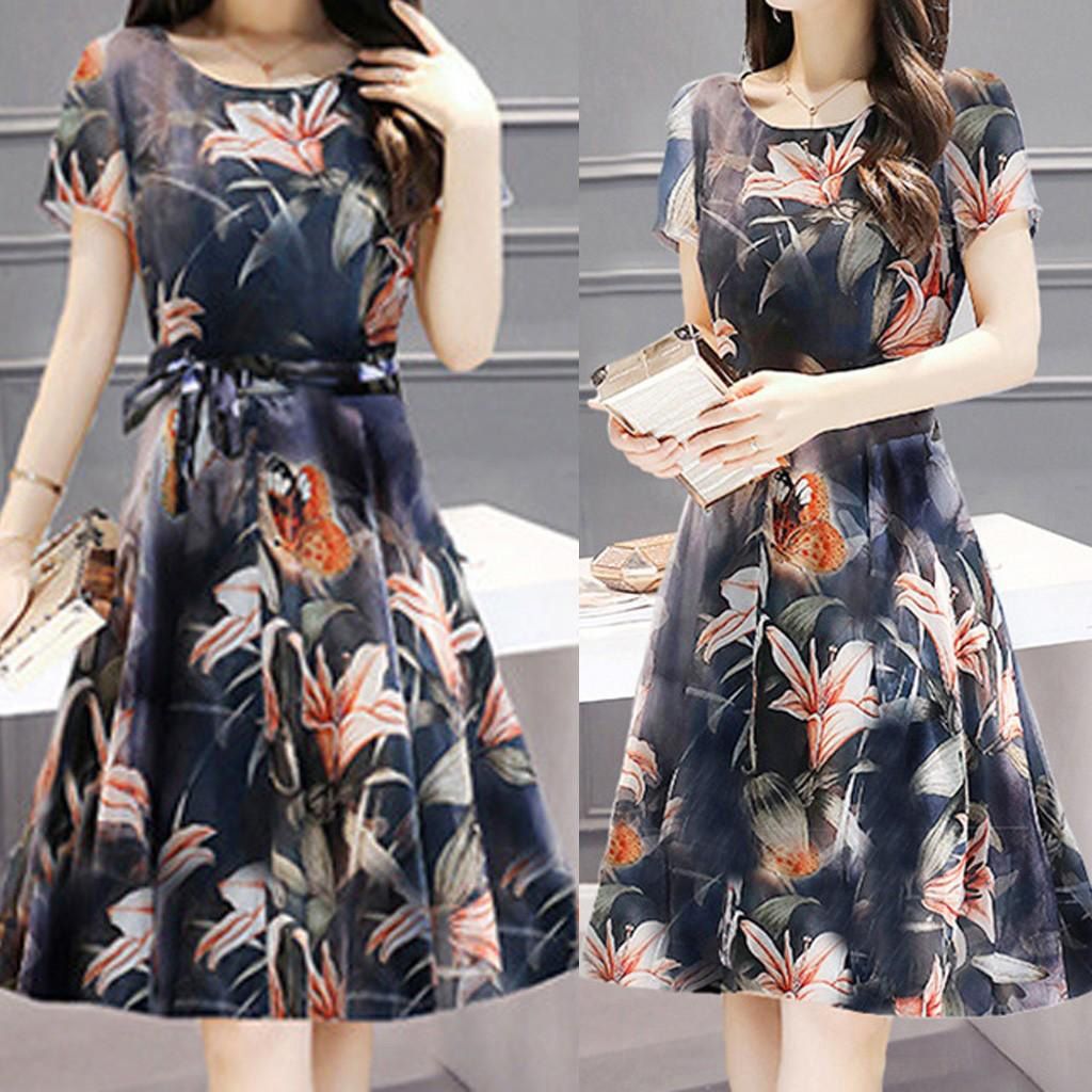 Trends Fashion Women O-Neck Loose Elegant Dress