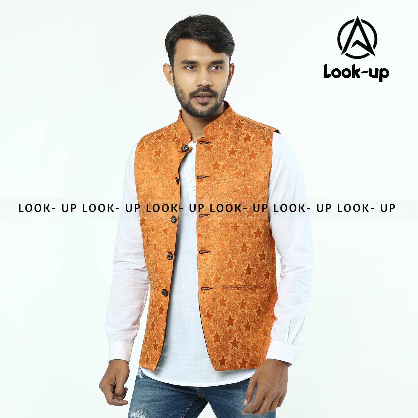 Weading Wear Printed Poly Silk Slim Fit Mens Festive Wear Waistcoat