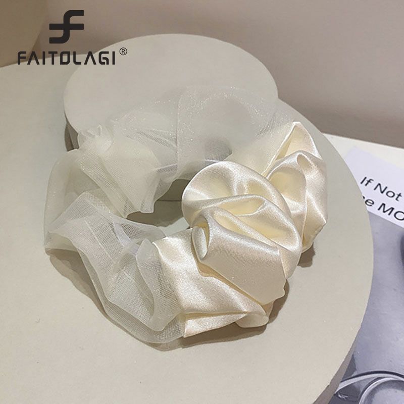 New Satin Solid Color Silk Organza Hair Scrunchies Elastic Hair Bands Women Sweet Elegant Hair Accessories Ponytail Holder
