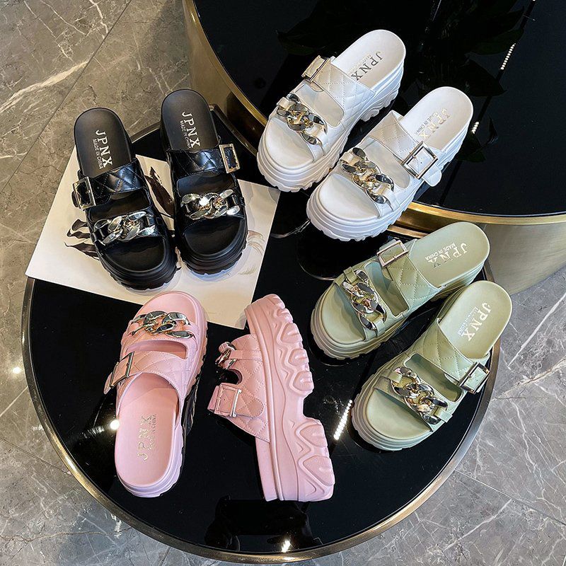 8cm /3.1 Inch Height Weight Thick Bottom Platform Sandals Open Toes Slippers High Heels Slides Summer Korea Style