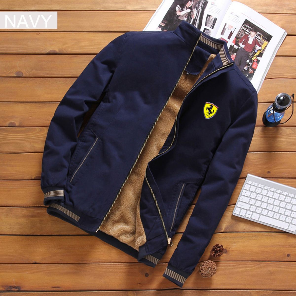 Winter Men's -Ferrari Thickened Plus velvetJacket Printing Men's CasualFashion Zipper Jacket Direct s