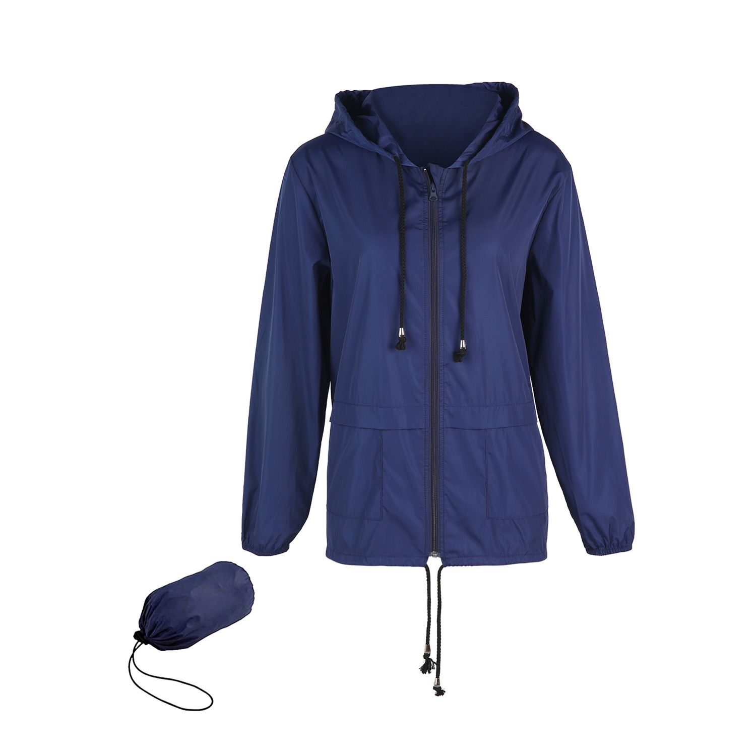Women Packable Rain Jacket, Outdoor Hooded Windbreaker with Adjustable Drawstring
