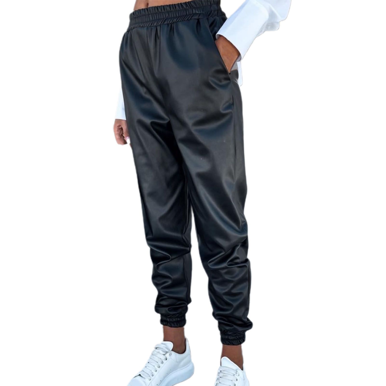 Harem Trousers Black Elastic Waist Loose Pockets Harem Trousers
