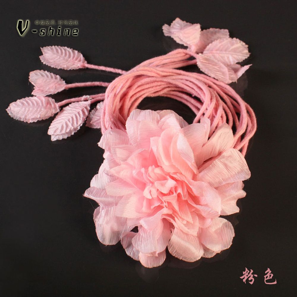Green waist rope female big flower decoration beige thin belt one-piece dress pink belly chain all-match cronyism H208
