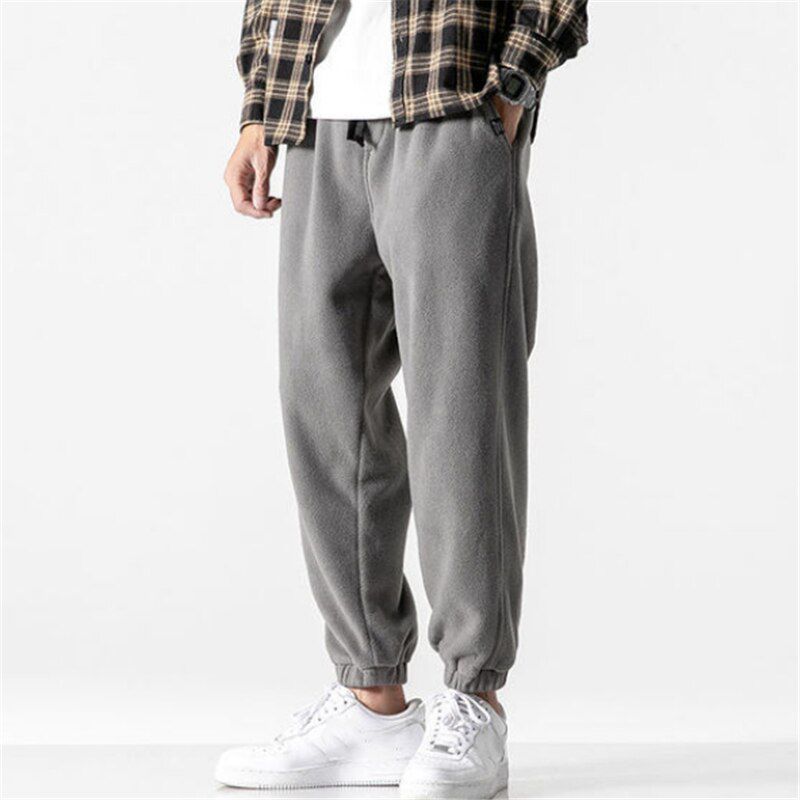 Casual Men Harem Pants Elastic Waist Winter New Trendy Fleece Keep Warm Loose Comfort Male Jogging Pants Streetwear Fashion