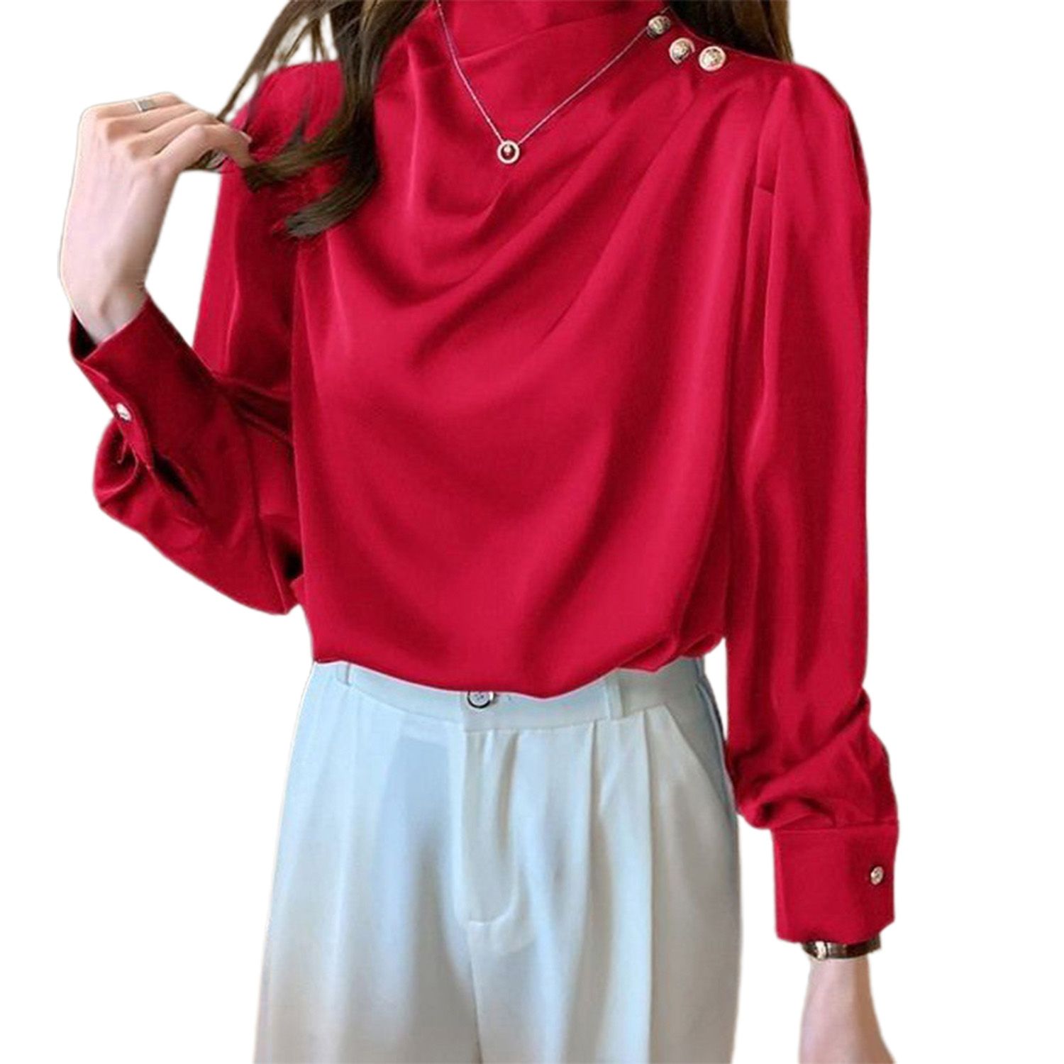 Women Blouse Porle Long Sleeve Solid Women Pullover Shirt