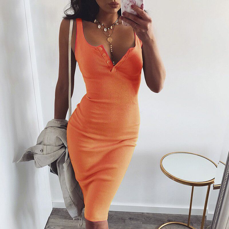Ladies Basic Vest Dress Women Back Split Casual Dress Summer Bodycon Sleeveless Vest Tanks Slim Strap Party Dresses