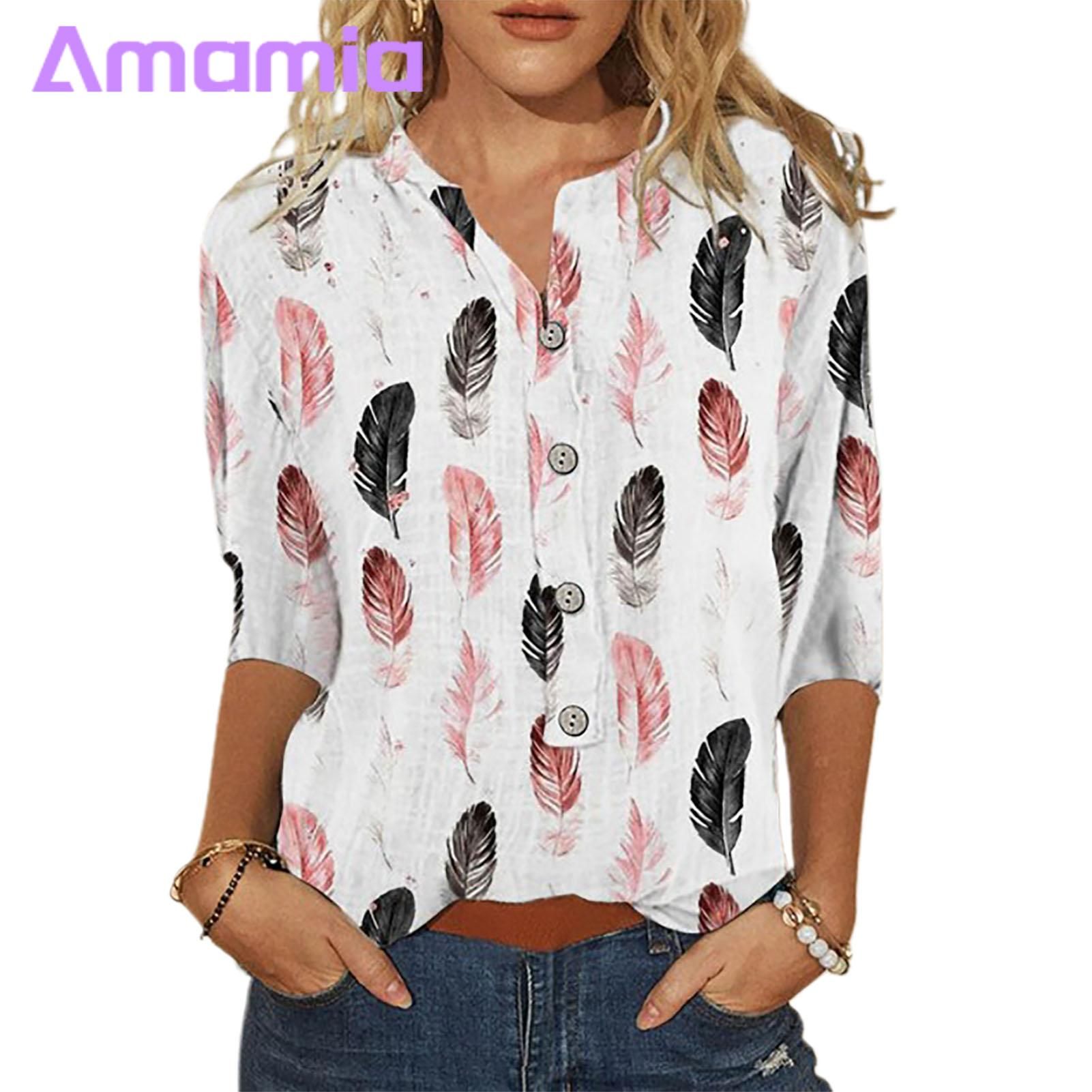 Amamia Women Shirt Fine Sewing Crafts Graffiti Print Summer Blouse Shirt