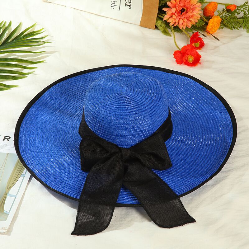 Summer Large Brim Straw Hat Floppy Wide Brim Sun Cap Bowknot Beach Foldable Hats  Hats for Women
