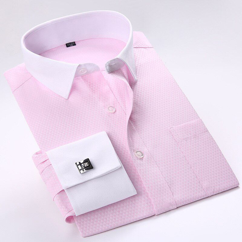 Quality Formal French Cufflinks Shirt Men's Long Sleeve Tuxedo Male Brand Slim Fit Button Cuff Men Dress Shirts Party Wedding