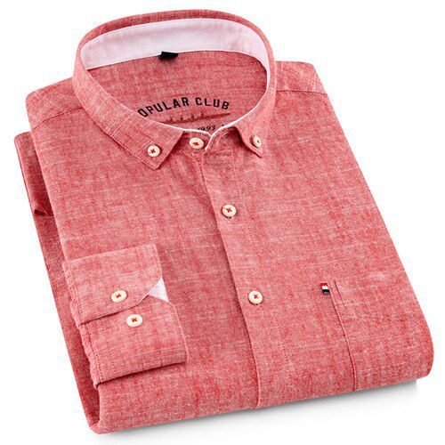 Men's Standard-fit Long-Sleeve Linen Cotton Shirts Single Patch Pocket Button Down Summer Thin Breath Solid Casual Tops Shirt