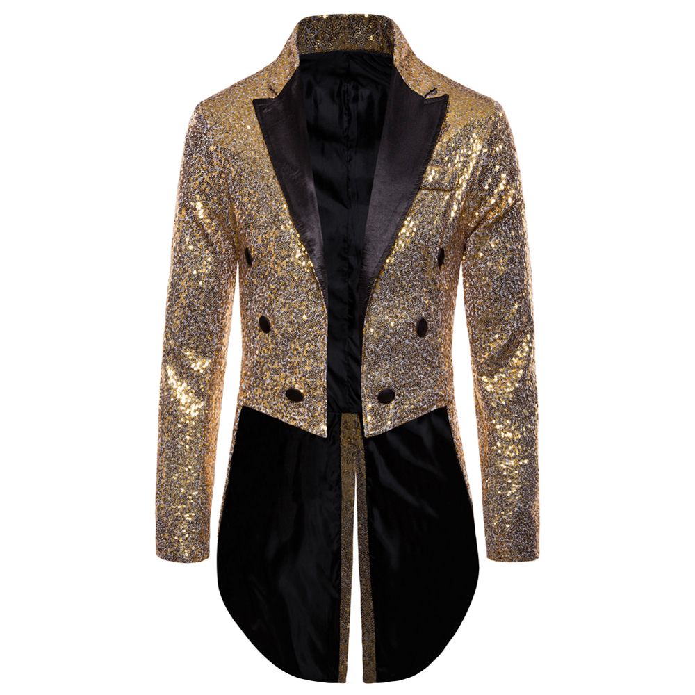 Men’ s Suit, Sequins Turn-Down Collar Long Sleeve Swallow-Tailed Coat for Men, S/M/L/XL/XXL
