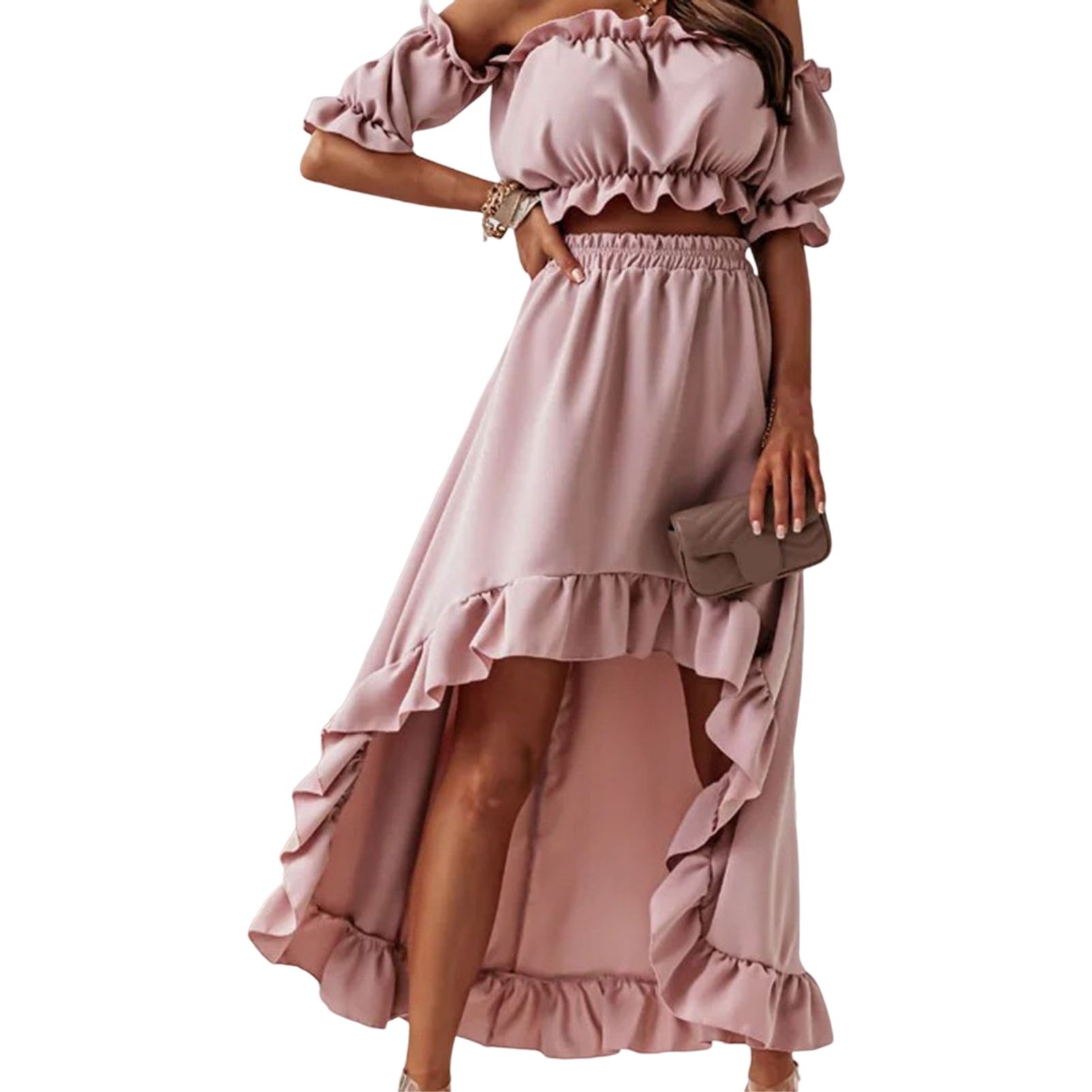 Women Skirt Set Solid Color Short Top Women Top Set