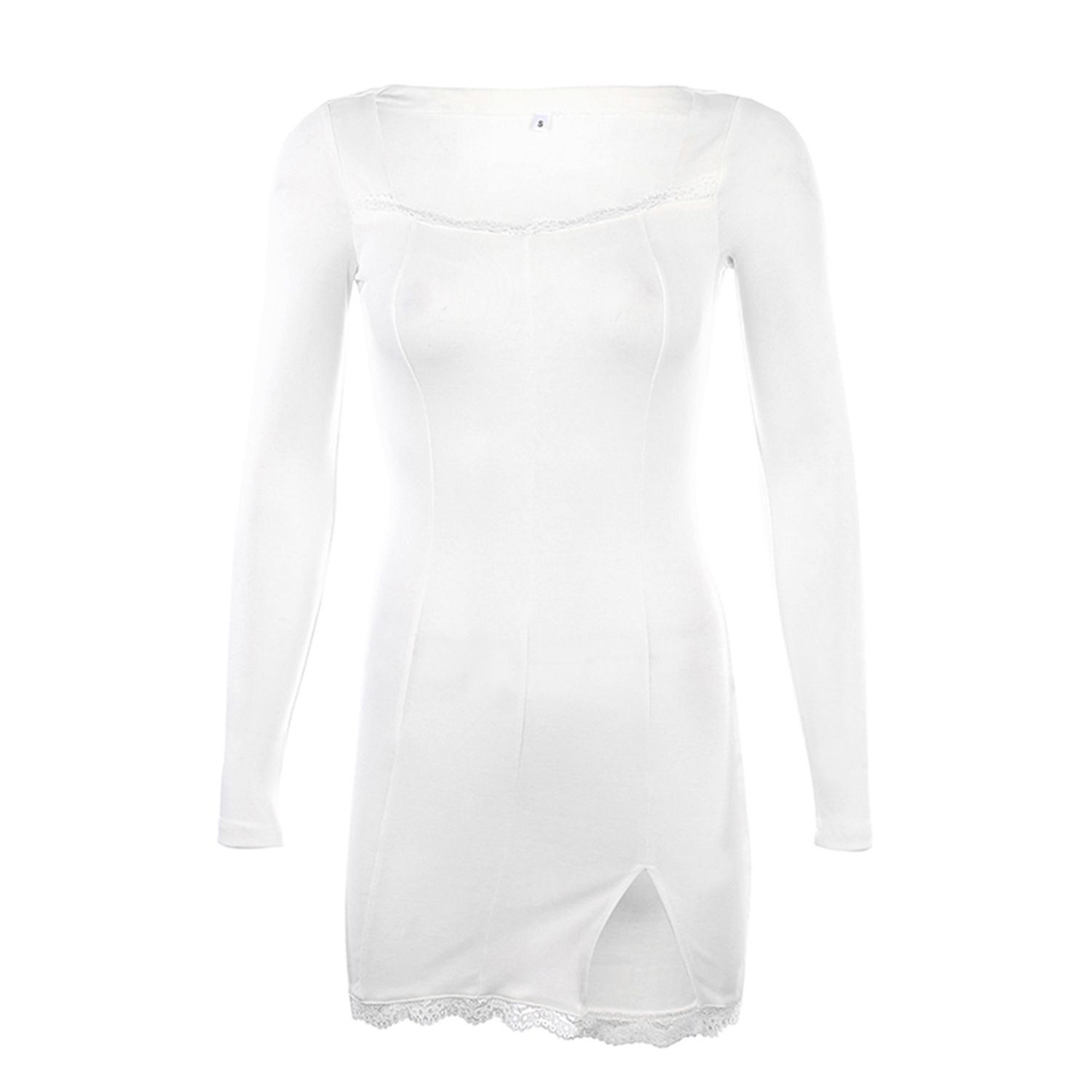 Women’s Long-sleeved or Suspender Dress Fashion Solid Color Lace Square Collar Skinny Short Dress