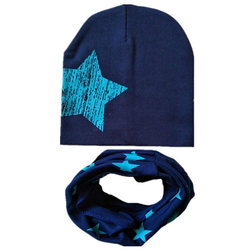 Star Print Crochet Children Hat Scarf Autumn Girls Boys Warm Caps Baby Kids Hat Scarf Set Child Cap Baby Beanie