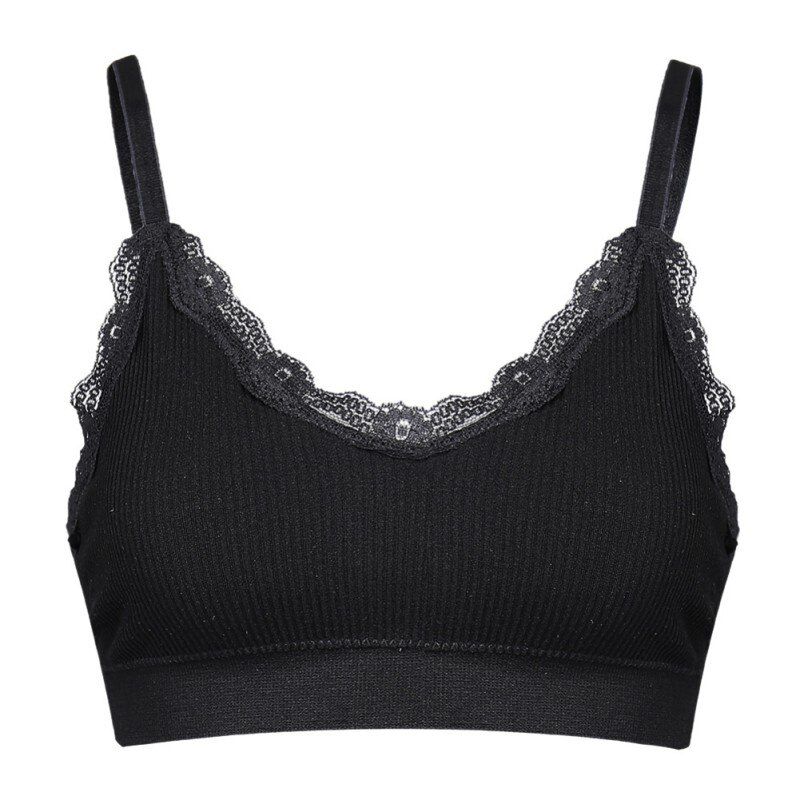 Lace BH Top Bralette  Lingerie Rib Elastic Solid Padded Comfy Bras for Women Anti-Emptied Fitness Bra lenceria femenina