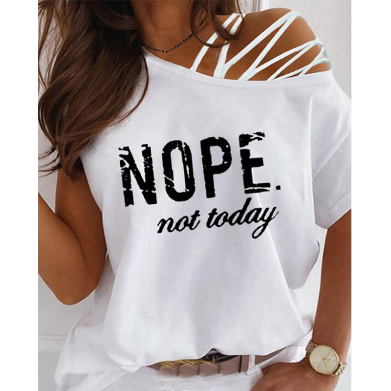 New Summer Off Shoulder Casual Short Sleeved T Shirts Women's  Letter Printed Oversize Plus Size Fashion Clothes Tops
