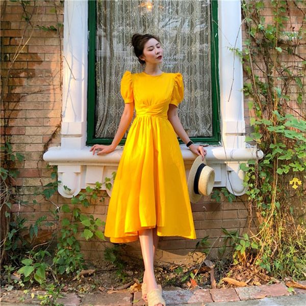 Gagarich Women Dresses 2021 Summer French Sweet Tament Female Retro Yamamoto Puff Sleeve  Cross Bow-Lace Vestidos