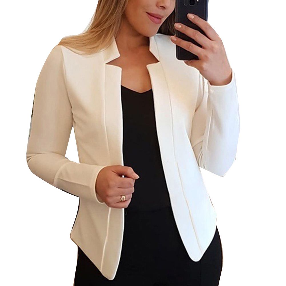 Fashion Solid Color No Button Blazer Women Long Sleeve Slim Fit Suit JacketCoat