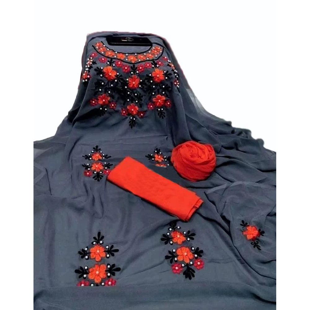 UnStitched weightless Georgette Embroidery & karchupi Salwar Kameez For women [3 peice]
